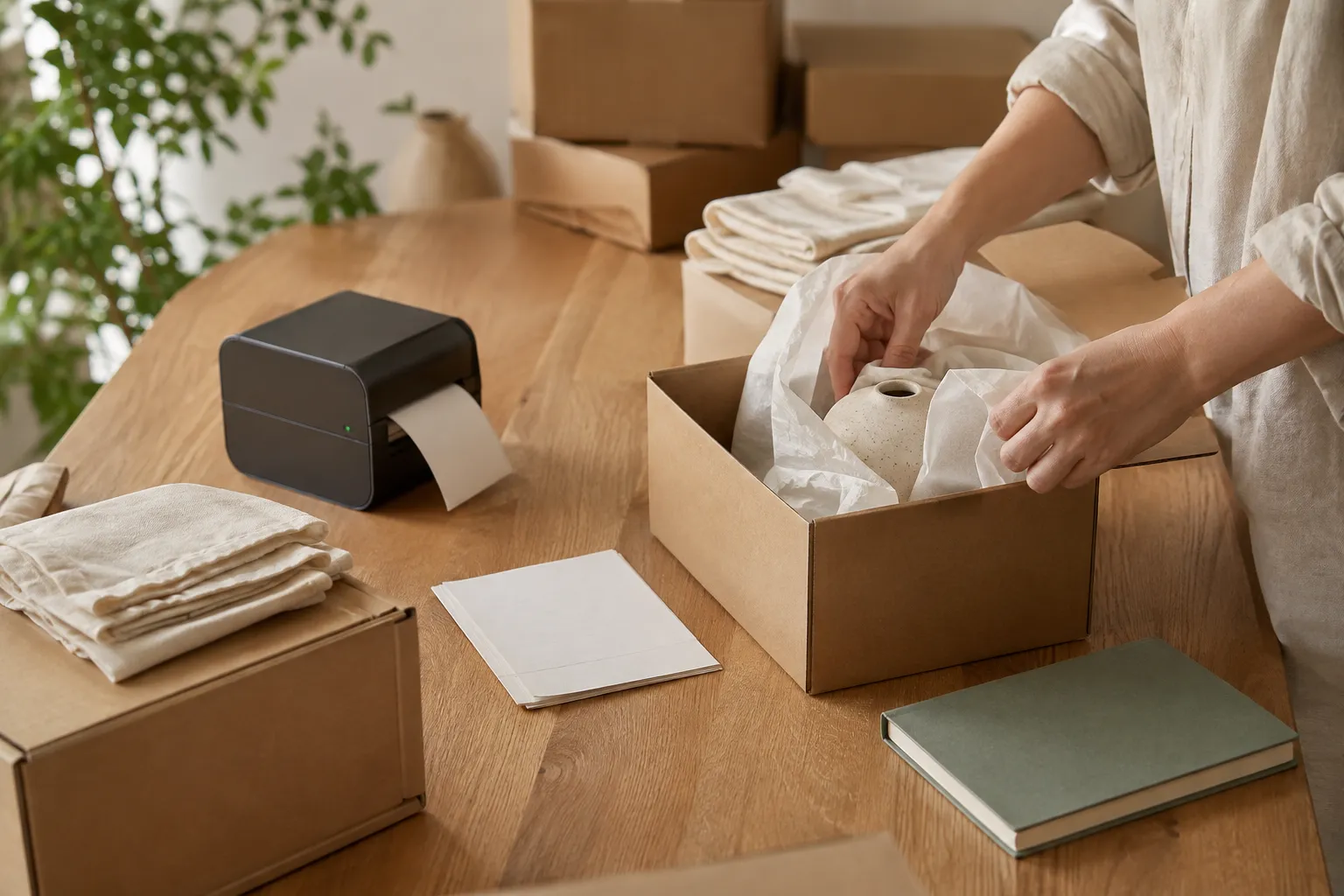 Preparación de un pedido con embalaje de papel y productos de un pequeño comercio