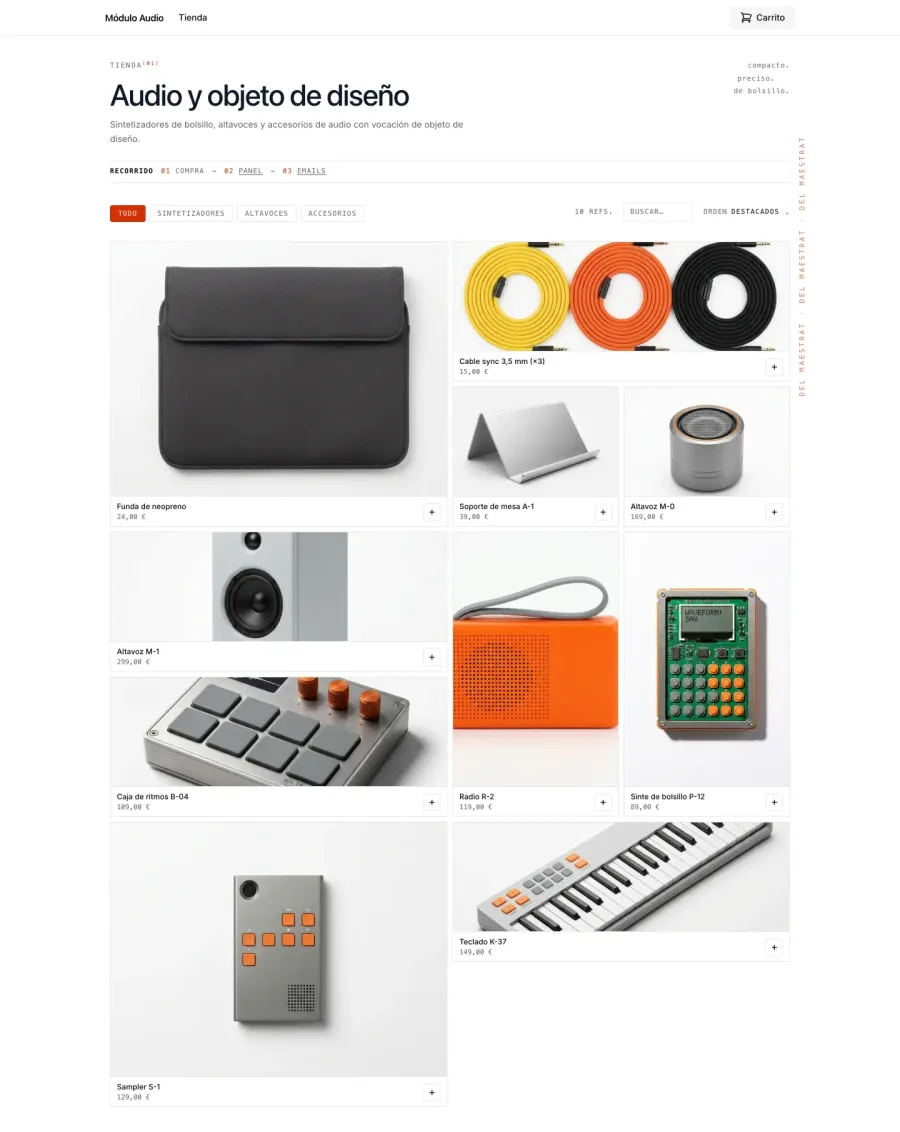 La tienda Módulo Audio, construida con el tema Editorial