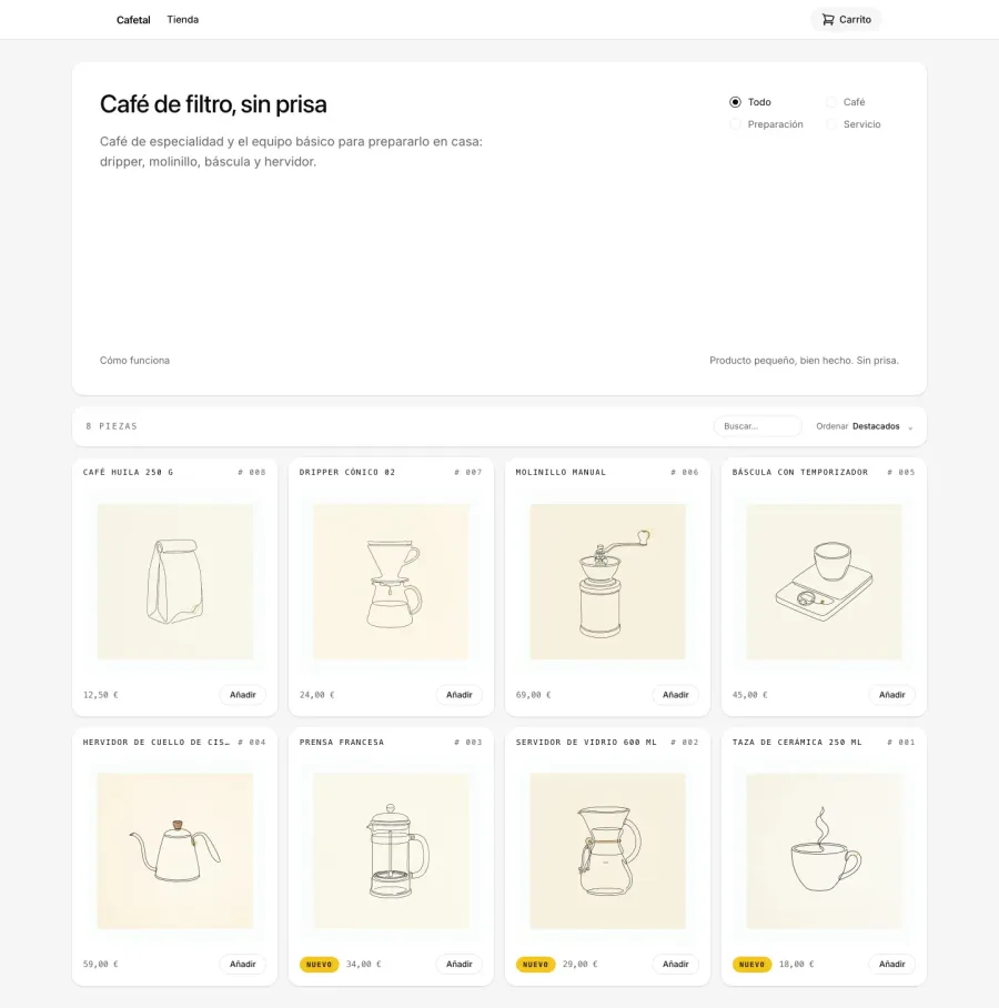 La tienda Cafetal, construida con el tema Guide