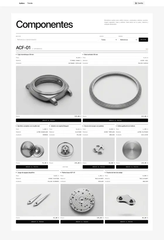 Tienda Kalibre — tema Specs