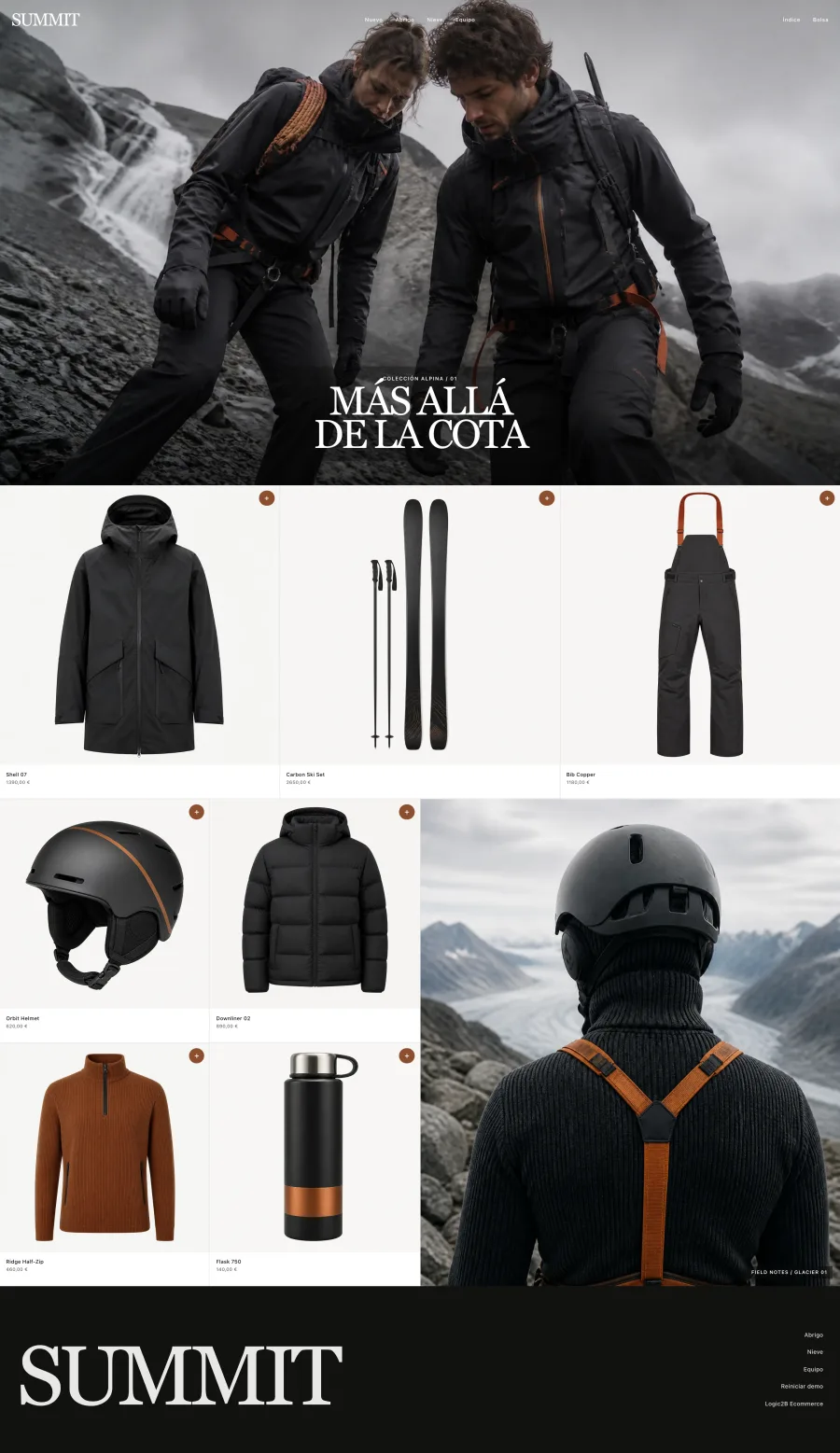 La tienda SUMMIT, construida con el tema SUMMIT